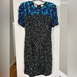Elegant Black and Teal Sequin Mini Dress